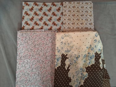 Antique Cotton Fabric - Florals And Polka Dots