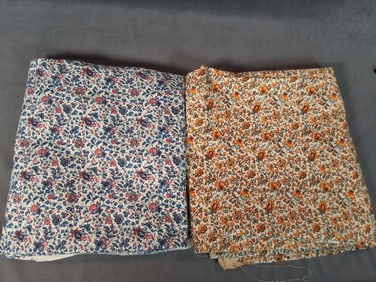 Schumacher Roberta Floral Vintage Cotton Fabric Lot - Two Pieces