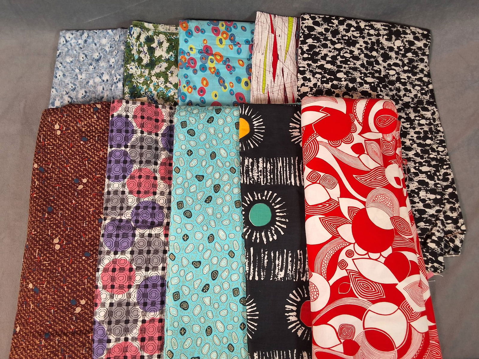 Vintage Cotton Fabric Lot, 1950s, Abstract Geometrics, 10 Pieces, 7 lbs (1 of 7)
