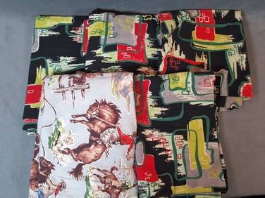 Vintage Barkcloth Fabric - Abstracts and Cowboys
