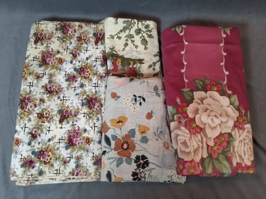 Over 5 Lbs Vintage Cotton Lot - Floral and Outdoor Scene