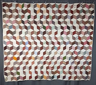 Antique c1870 Tumbling Blocks Charm Quilt