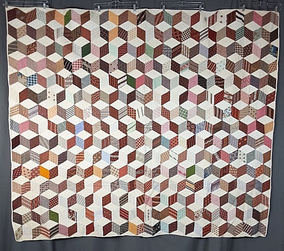 Antique c1870 Tumbling Blocks Charm Quilt (1 of 14)