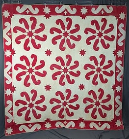 Antique c1860 Princess Feather Quilt