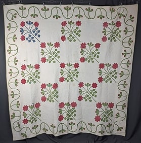 Antique c1850 Original Rose Quilt