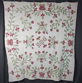 Antique c1850 Applique Quilt with Vine and Vessel Border