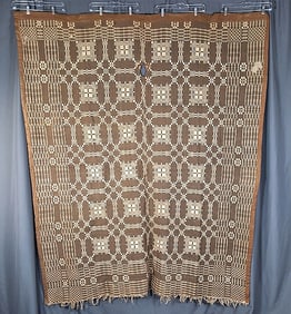 Antique Brown and Off-White Double Weave Coverlet