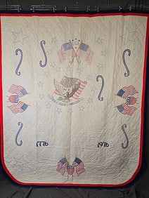 81 Jan Vintage Bicentennial Quilt-Embroidered God Bless America