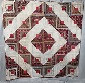 Antique c1890 Log Cabin Summer Quilt