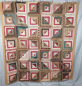 Antique c1890 Log Cabin  Quilt