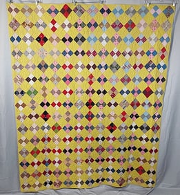 Antique 1890 On Point 4 Patch Quilt