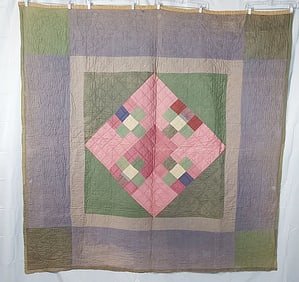 Antique c1920 Amish On Point 9 Patch Quilt