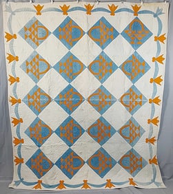 Antique c1910 Basket Quilt with Swag Border