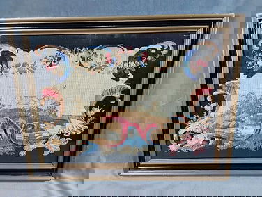 Antique Framed Needlepoint Hunt Scene