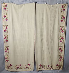 Pair of Vintage Embroidered Needlepoint Curtains