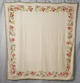 Vintage Embroidered Needlepoint Table Cover