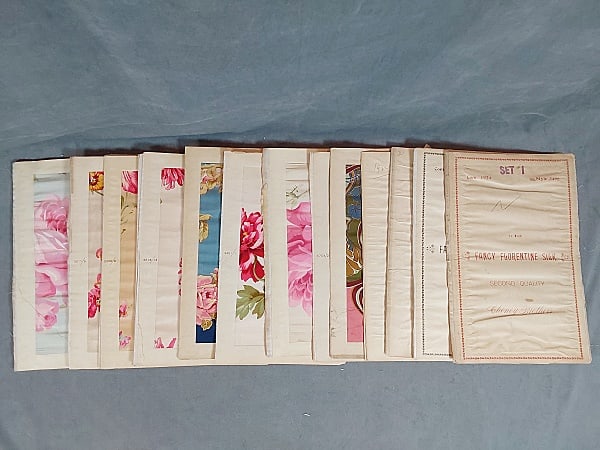 28 Early 20th Century Cheney Silks Swatch Cards: 28 Early 20th Century Cheney Silks Swatch Cards. Group includes 28 Cheney Silks swatch cards of "Fancy Florentine Silk" from the early 20th century. This group consists of incomplete swatch books and