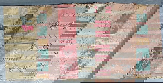 10 Pieces of 19th Century Silk Moire and Jacquard Fancy Stripe Fabric