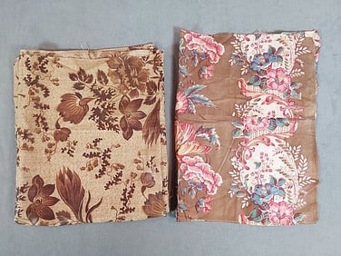 2 19th Century Chintz Fabric Remnants