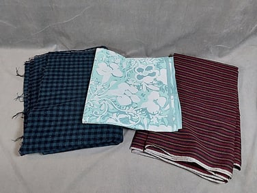 Lot of 3 Fabrics - Floral, Check and Stripes