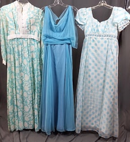 3 Vintage 1970s Blue Dresses