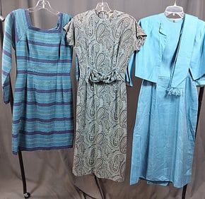 3 Vintage 1950-60s Blue Dresses - Fauth, Logan, Suga