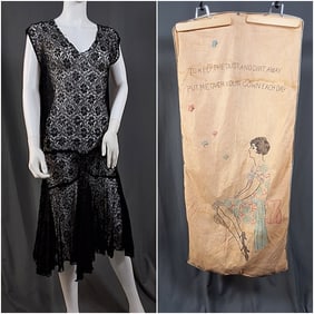 1920s Embroidered Garment Bag, Lace Dress