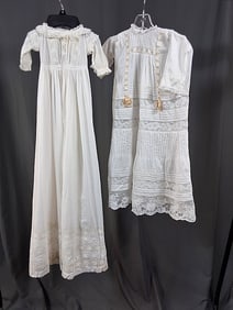 2 19th Century White Cotton Baby Gowns