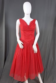 Vintage 1950s Red Chiffon Party Dress