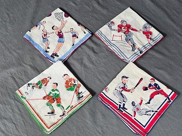 4 Vintage Sport Handkerchiefs - Child