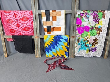 5 Vintage Silk Scarves and Tie - Vera
