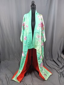 Vintage Aquamarine Kimono with Vibrant Accents