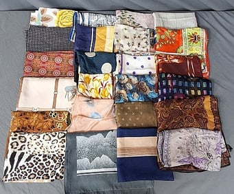 Collection of 24 Vintage Scarves - Many Designers