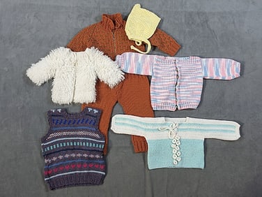 6 c1960 Handknit, Crochet Baby Clothes