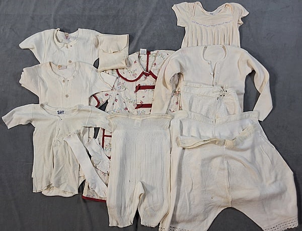 Antique and Vintage Childrens Underclothes: Antique and Vintage Children's Underclothes. The lot consists of antique and vintage children's underclothing. Featured are antique and vintage children's underclothing, socks, and robe c1920-1940s. T