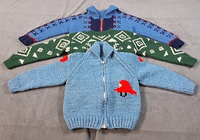 3 1960s Handknit Boy's Sweaters