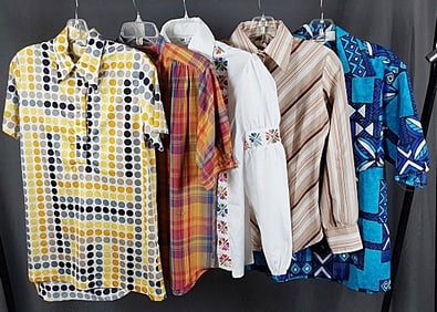 5 Vintage 1960-70s Tops -Hawaiian Shirt, MCM