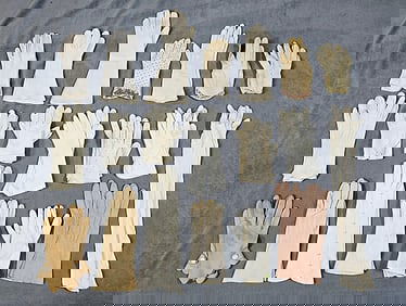 20 Pairs of White and Tan Vintage Gloves