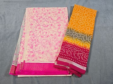 2 Colorful South Asian Sarees - Pink and Orange