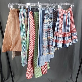 6 Vintage c1960 Pleated Gingham Skirts