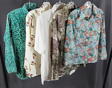 5 Vintage c1960 Mens Patterned Shirts
