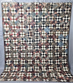 Antique c1830 Chintz 9 Patch Quilt