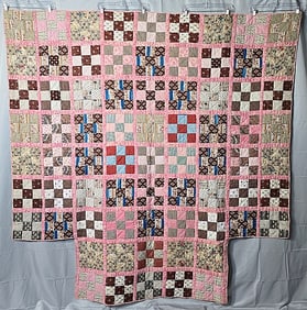 Antique c1850 9 Patch Quilt