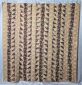 Antique c1840 Strippy Chintz Quilt