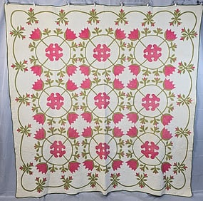 Antique c1860 Peony Wreath Quilt