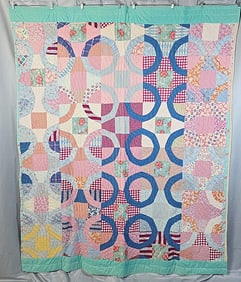 Vintage c1950 Block and Ring Quilt