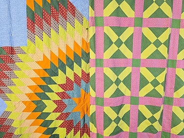 2 Antique Quilt Tops - Star, Old Italian