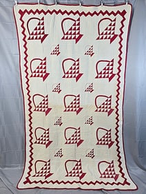 Antique c1920 Red and White Basket Quilt