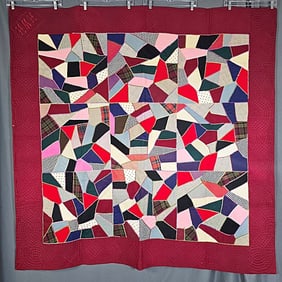 Antique c1910 Wool Crazy Quilt