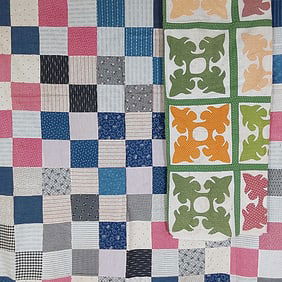 2 Antique Quilt Tops - One Patch, Fleur de Lis